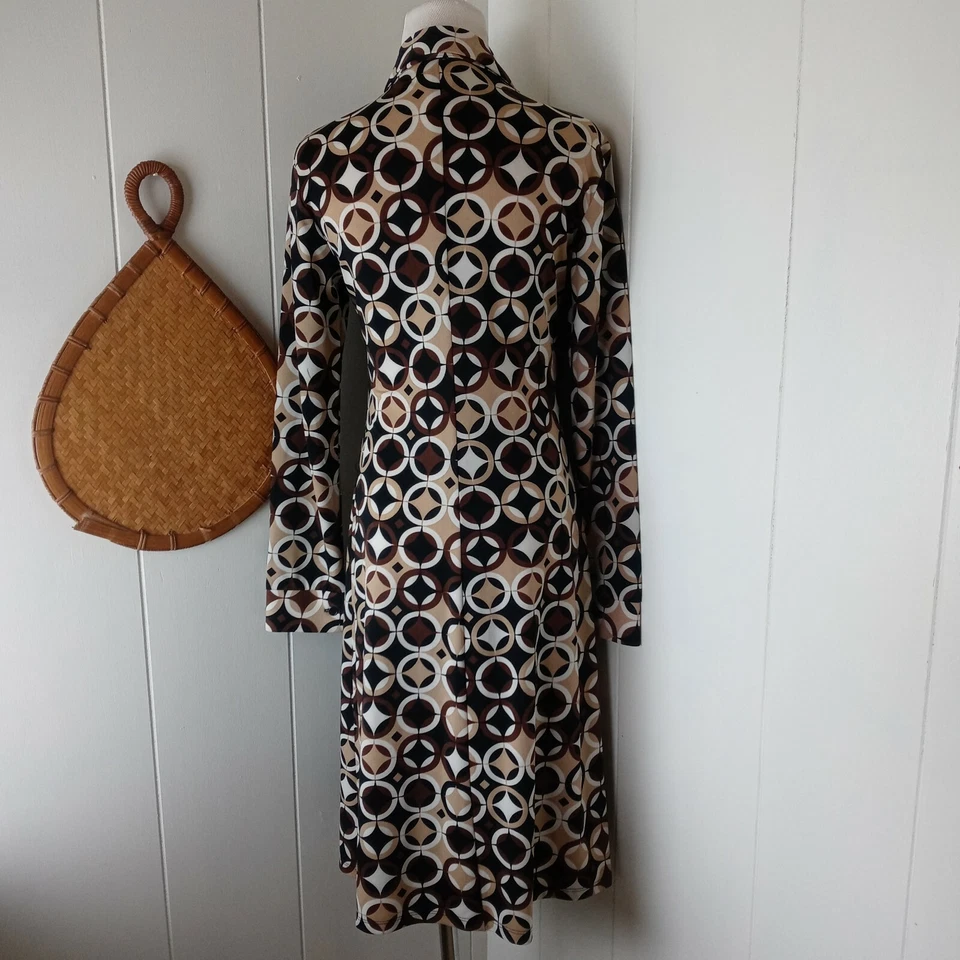Vestido Teeze Me Talla M Botón Frontal Cambio Geométrico Manga Larga Años 70 Marrón Mod Y2k Foto 3 de 4