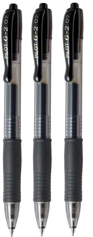 Lot de 3 stylos bille PILOT G2 07 encre gel Noire