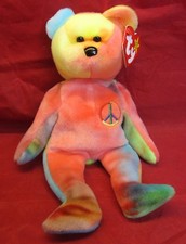 Rare TY Beanie Baby Peace Bear Original Collectible w/ Tag Errors PE Pellets 102