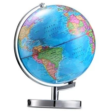 LED Illuminated Globe of The World with Sturdy Chrome Rotating Display Stand - 