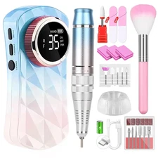Portable Nail Drill, 35,000 RPM Rechargeable Electric Nail File, Cordless E-F...