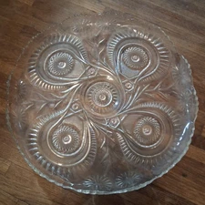 L.E. Smith Punch Bowl Platter Base Peacock Slewed Horseshoe Radiant Daisy MCM