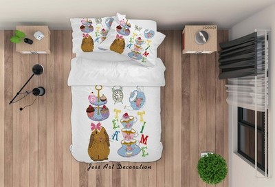 3D Tea Time Cake Rabbit Illustration Quilt Cover Set Bedding Sets Pillowcases
