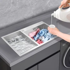 Laundry Sink Drop-in Stainless Steel Utility Sink Hand Wash Tub with Washboard