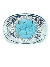 Western Style Belt Buckle With Large Faux Turquoise- 3.5" X 2 3/8".