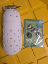 New Art 101 White Croc Style Charm Pencil Case Pouch  Free Charms