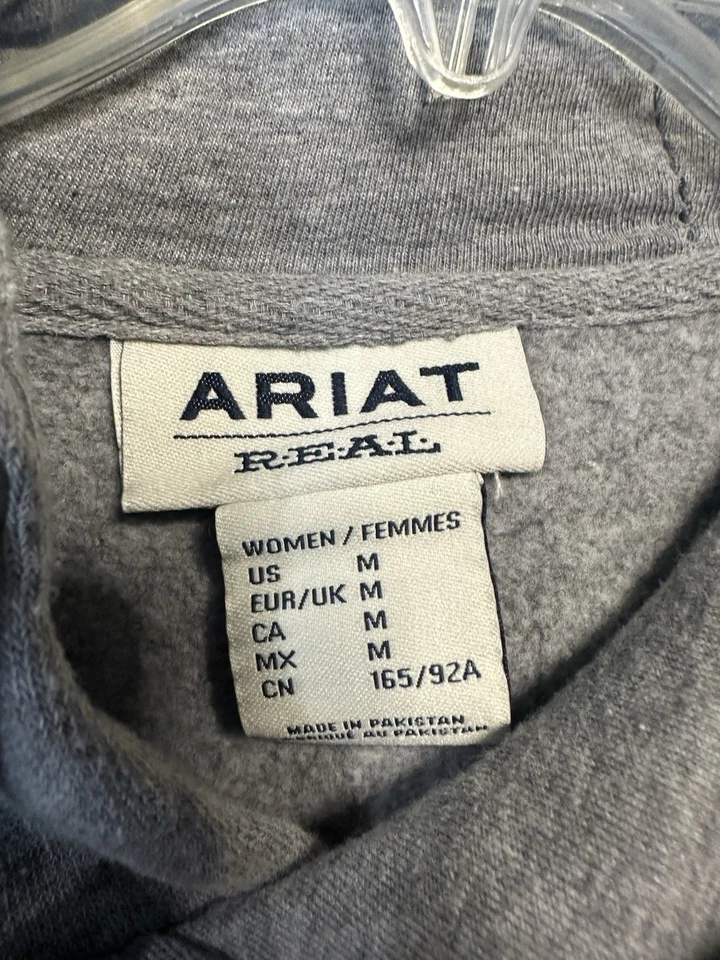 Sudadera con Capucha Ariat Real Para Mujer EE. UU. Logotipo en el Pecho Capucha Gris Diente de Bear Real Talla M Foto 4 de 4