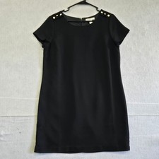 Forever 21 Essentials Black Short Sleeve Shift Dress Gold Button Shoulder L