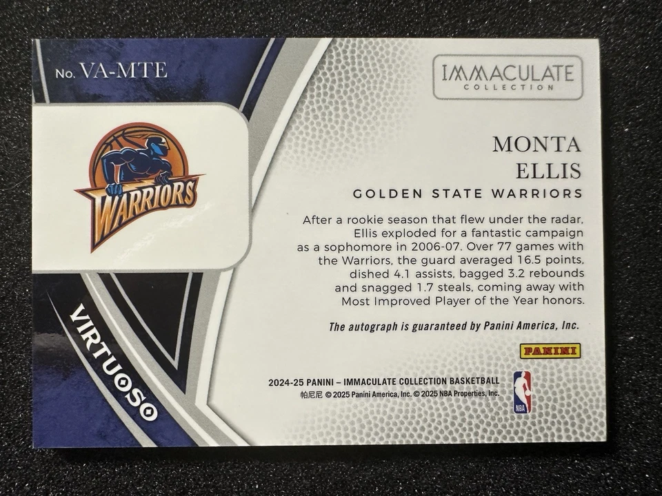 2024-25 Panini Immaculate Collection Virtuoso Monta Ellis Auto Warriors /99 - Image 2 of 2