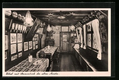Postcard Nuremberg, Guest House Bratwurstglöcklein, regulars' table of the old masters 