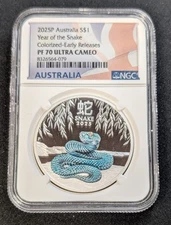 Proof 2025 Australia Silver $1 Colored Year of the SNAKE NGC PF70 1 oz .9999