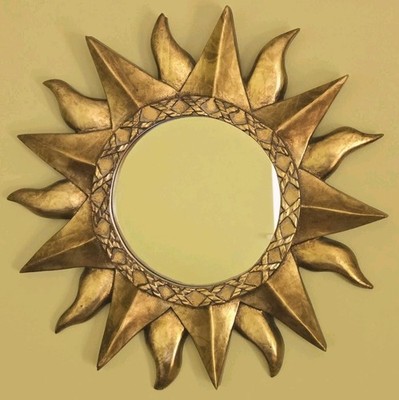 Vintage 1970's Wood Gold Finish Sunburst Accent Mirror 13'' Celestial Starburst