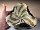 MCM Murano Italian Art Glass Fancy Gold Mica Decorated Triangular Ashtray
