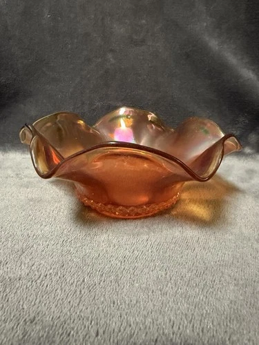 Vintage Marigold Carnival glass Ruffled Bowl/candy Dish