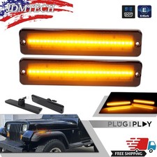 2pcs Led Front Fender Bumper Side Marker Lights For 1987-1995 Jeep Wrangler Yj