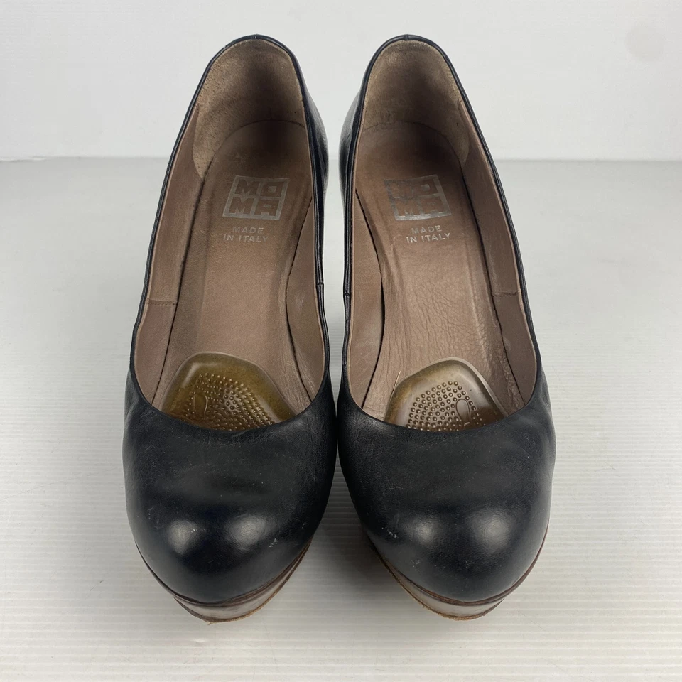 Tacones Moma Mujer 36 Negro Marrón Cuero Madera Código Tacón Plataforma Hecho en Italia Foto 2 de 4