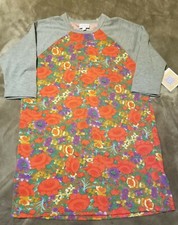 NWT Lularoe Sloan Kids Size 14 Floral Shirt Heather Gray 3/4 Sleeves