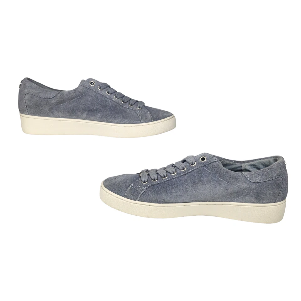 Michael Kors Zapatos Mujer 7.5 Gris Gamuza Cuero Tenis Cómodos Parte Superior Baja Plateados Foto 2 de 4