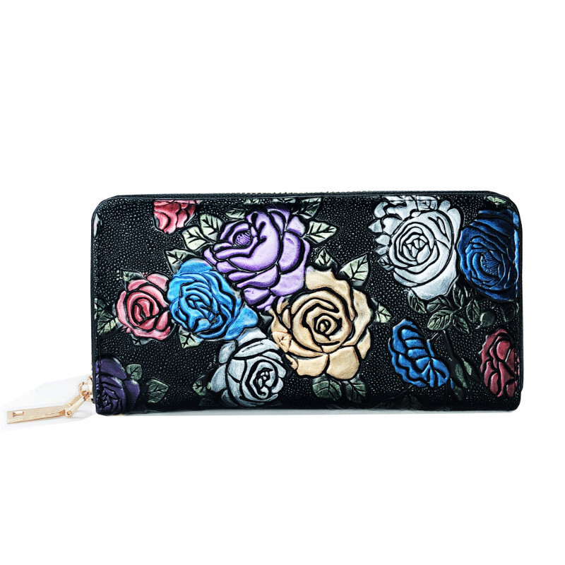 Women's Fashion Embossed Zipper Clutch Wallet with Phone Pocket-image