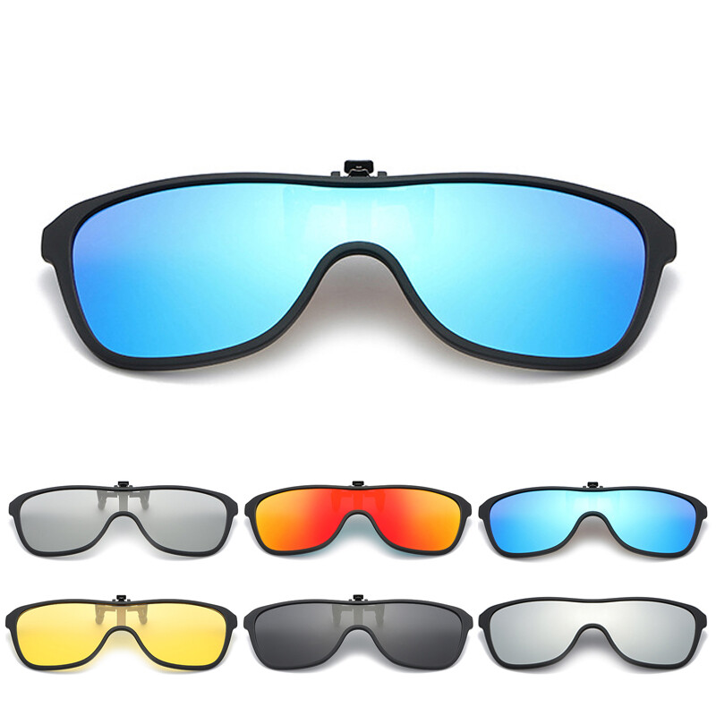 Polarized Clip-on Sunglasses Flip Up Metal Clip Eyewear for Prescription Glasses