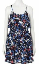 New! Womens Elle Blue Wildflower Floral Print Tiered Ruffle Summer Dress Size M