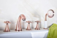 Antique Red Copper Bathtub Faucet Set Bathroom Handheld Shower Taps Kit 2tf198
