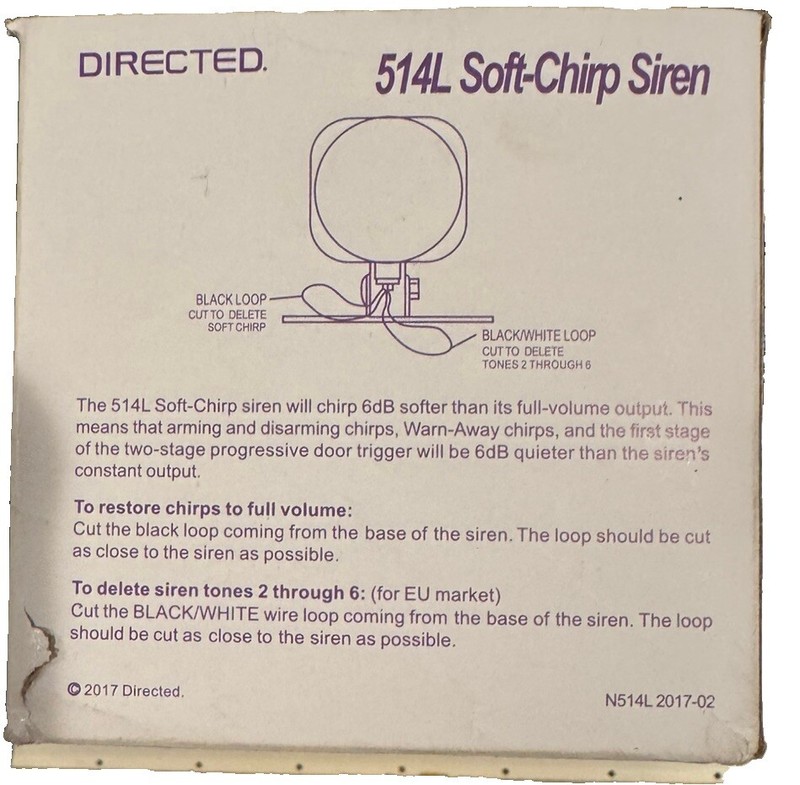 Directed 514L Soft-Chirp Siren for Avital / Viper or Most Car Alarm Security Sys