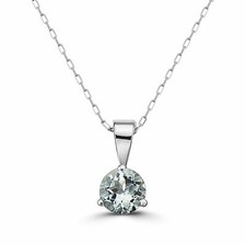 Birthstone 14K White Gold Aquamarine 0.36 cts 18" Pendant Necklace
