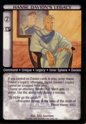 1x  Hanse Davionís Legacy - R Ungraded Arsenal