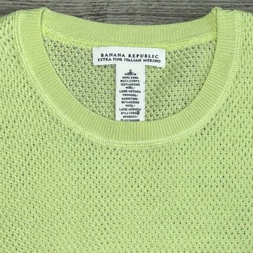 Suéter De Colección Banana Republic Lana Merino Extra Fina Talla Pequeña Verde Lima Italiano - Imagen 3 de 10