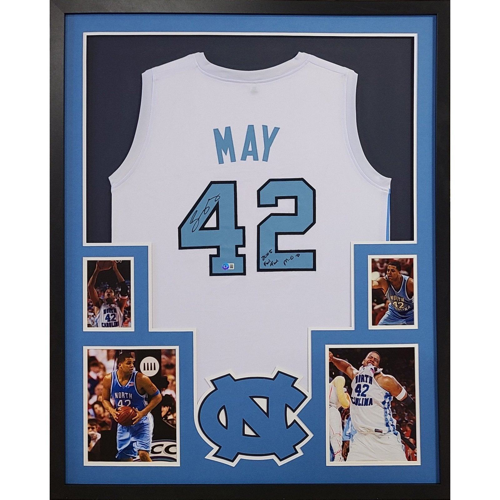 Sean May Framed Signed North Carolina White Jersey Beckett Autographed Tar Heels 