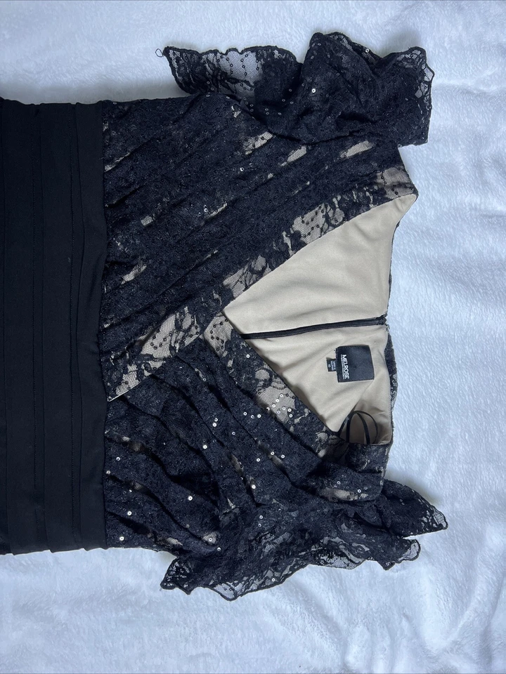 Melrose Black Dress Sequin Mesh Flutter Sleeves Semi Formal Cocktail Bodycon 10 - Image 3 of 4