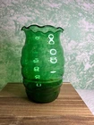 Vintage Anchor Hocking Glass Forest Green Ribbed Vase Ruffled Rim MCM