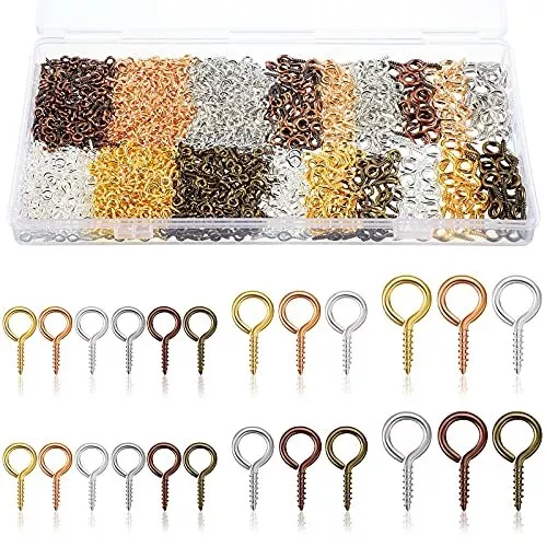 1200 Pieces 3 Sizes Screw Eye Pins Small Screw Pins Mini Metal Eye