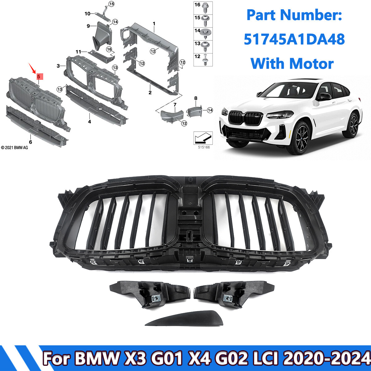 51745A1DA48 Raditor Grille Shutter w/ Motor For BMW X3 G01 X4 G02