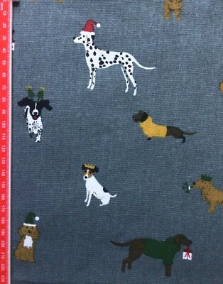 Sophie Allport Christmas Dogs Winter Teal Cotton Duck Fabric New Assorted Size