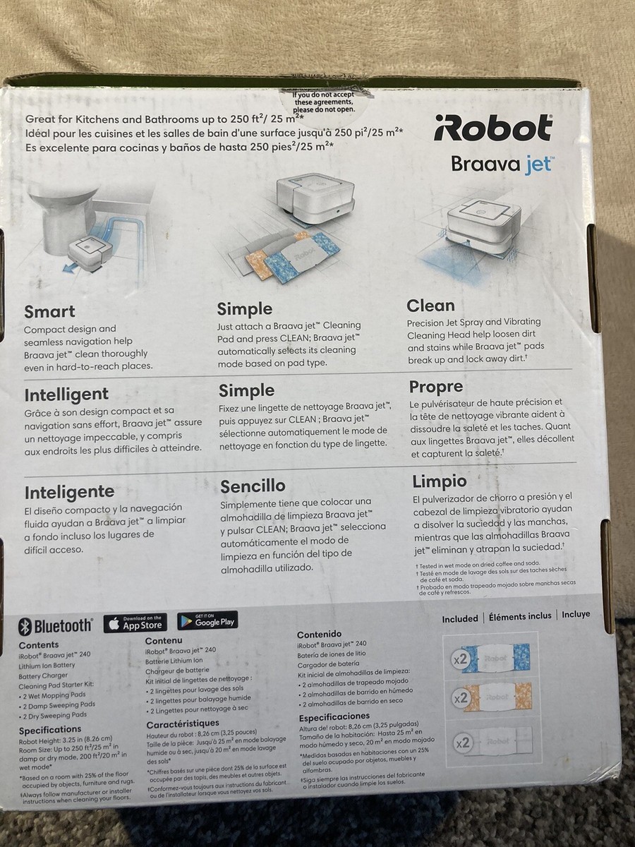 iRobot Braava Jet 240 Robot Mop, Wet and Damp Mopping In White