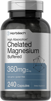 Chelated Magnesium 360mg | 240 Capsules | Non-GMO & Gluten Free | by Horbaach