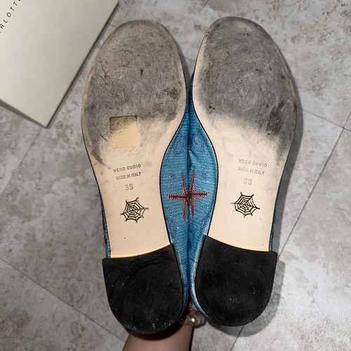 Charlotte Olympia RARE Under The Sea Shells Flats Blue Pink Leather Sz 36 Shoes - Picture 5 of 11