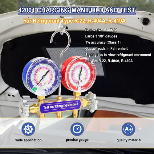 Test and Charging Manifold Gauge Set 42001 2-Valve 3 1/8inch for R22 R410A R404A - Picture 2 of 9