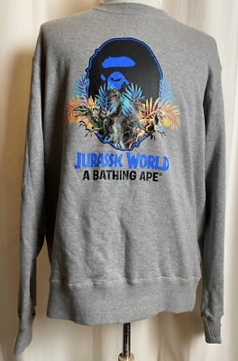 A Bathing Ape (Bape) Jurassic World Mens XXL Grey Long Sleeve Sweater New w/ Tag