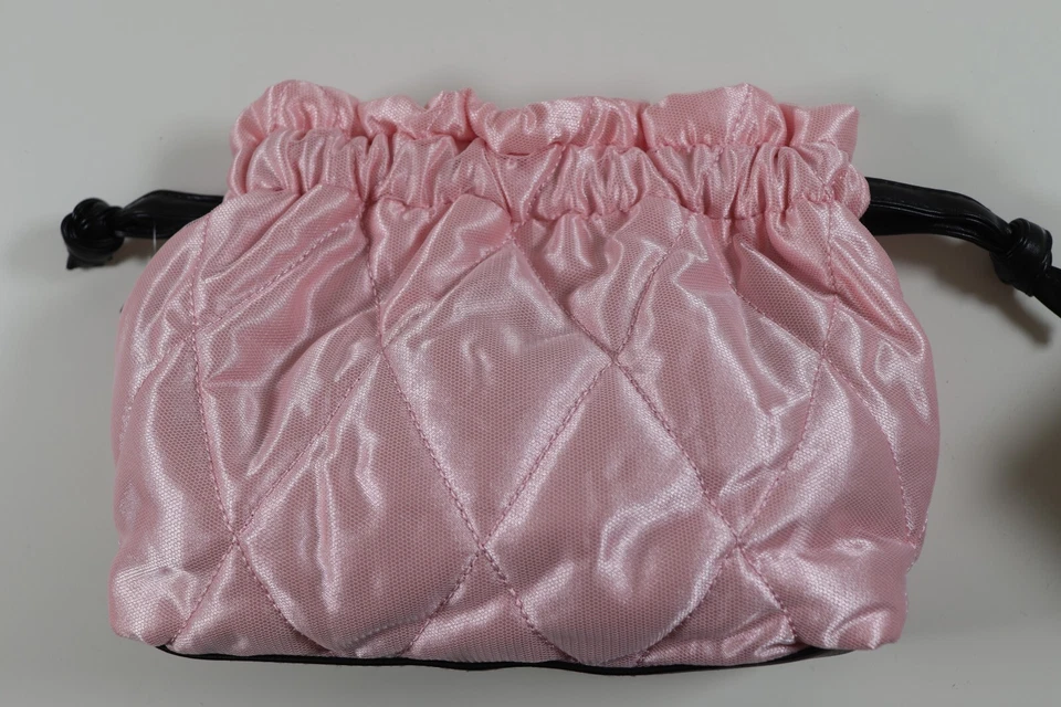 VICTORIA'S SECRET QUILTED DRAWSTRING POUCH BAG PINK BLACK 9X8" - Image 2 of 4