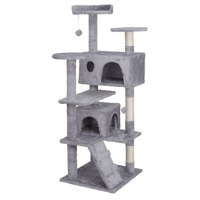 55''Cat Tree Tower Condo Scrathcher Post Activity Center Playing House Light Grey