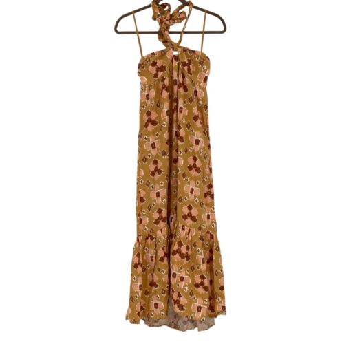 Aerie Women’s Size Small Halter Linen Blend Maxi Dress Orange NWT Bohemian