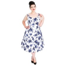 Blue Rosaceae Swing Dress Hearts and Roses London H&R white blue floral 18-26
