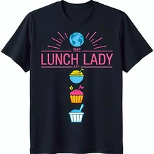 Stylish Black T-Shirt with The Lunch Lady Graphic Fun & Sun