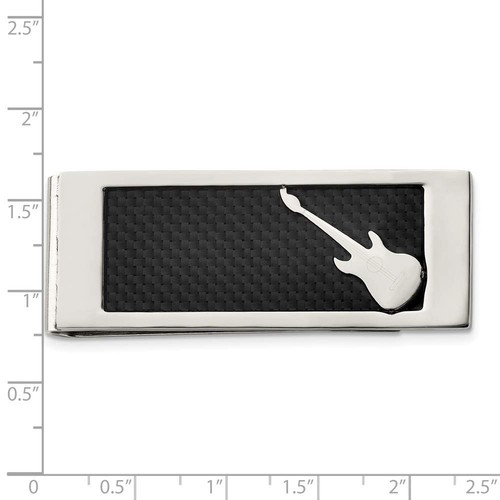 Meißel Edelstahl poliert schwarz Kohlefaser-Inlay Gitarre Geldklammer - Bild 4 von 4