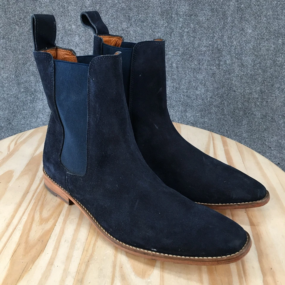 Botas Caballero Para Hombres 14 Informales Tirar de Chelsea Botín Azul Gamuza Cuero Foto 3 de 4
