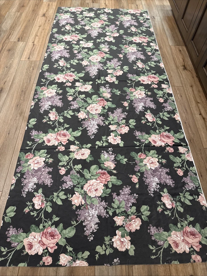 Polished Apple Floral Concord Fabric Black W Roses 44”x104” Cottagecore - Image 4 of 4