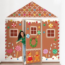 4 Pcs Christmas Gingerbread Door Decoration Xmas Gingerbread House Candy Door...